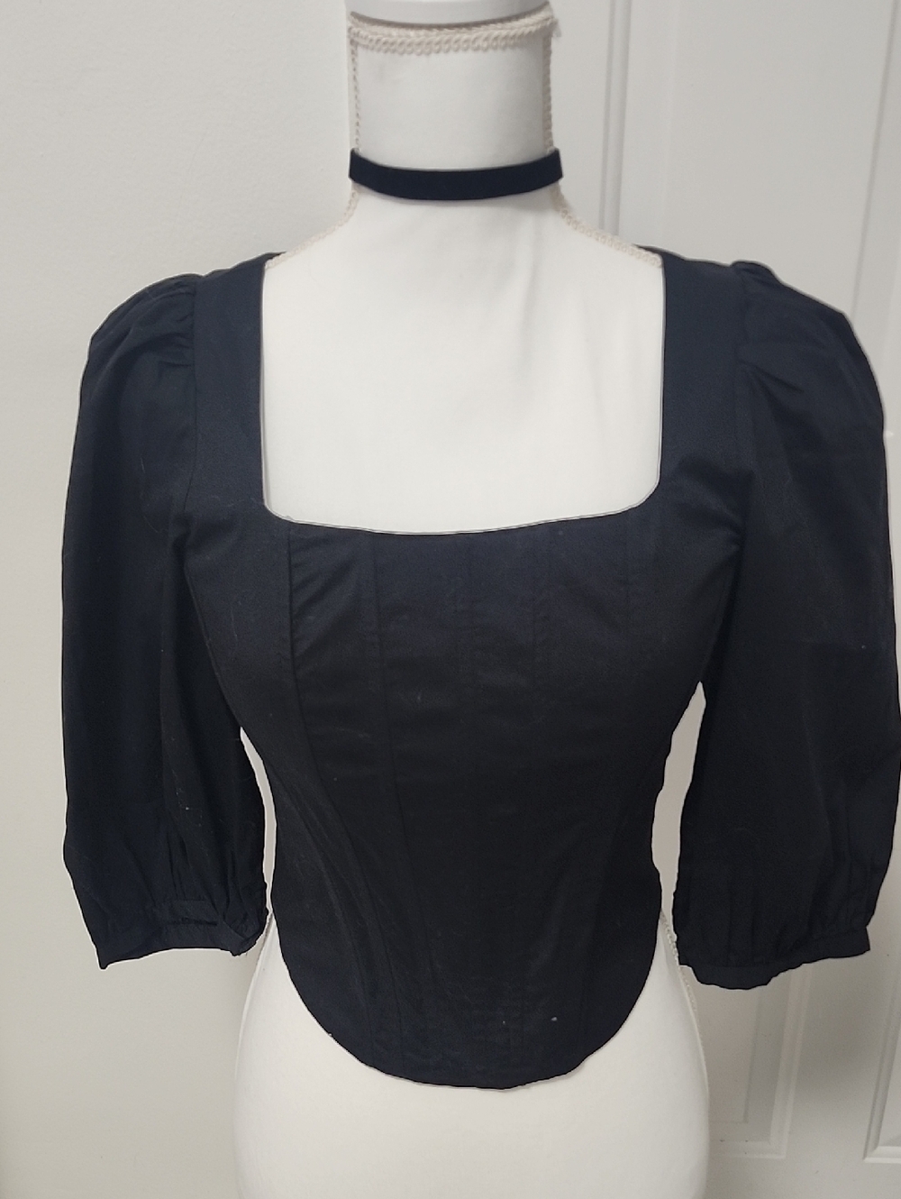 Jason Wu Black Square-Neck Puff Sleeve Top